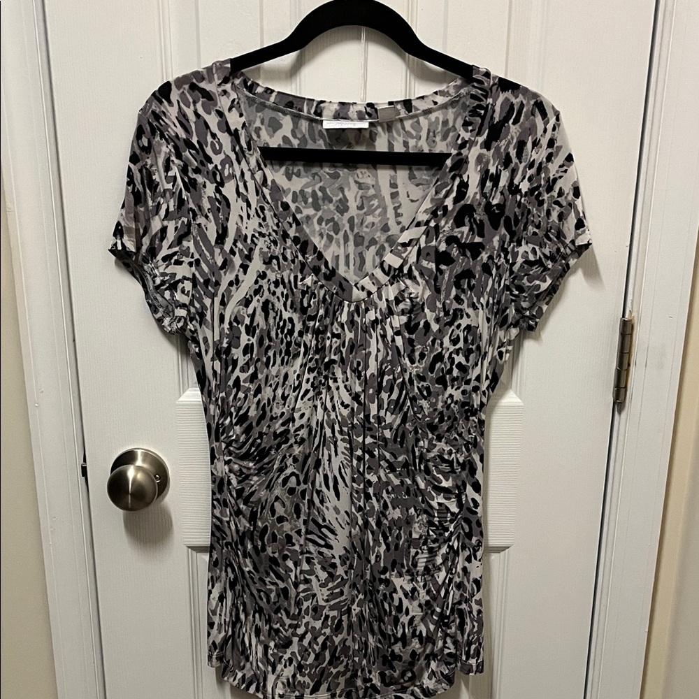 New York & Company Black and Gray Animal Print Blouse